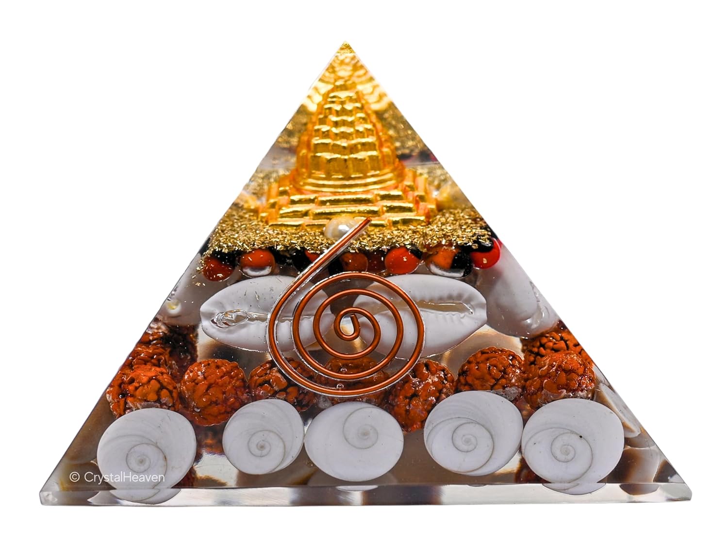 laxmi pyramid original certified gomati chakra, rudraksha, cowrie kodi maha laxmi pyramid 90 mm large orgonite pyramid with shree yantra vastu items for good luck, money & wealth