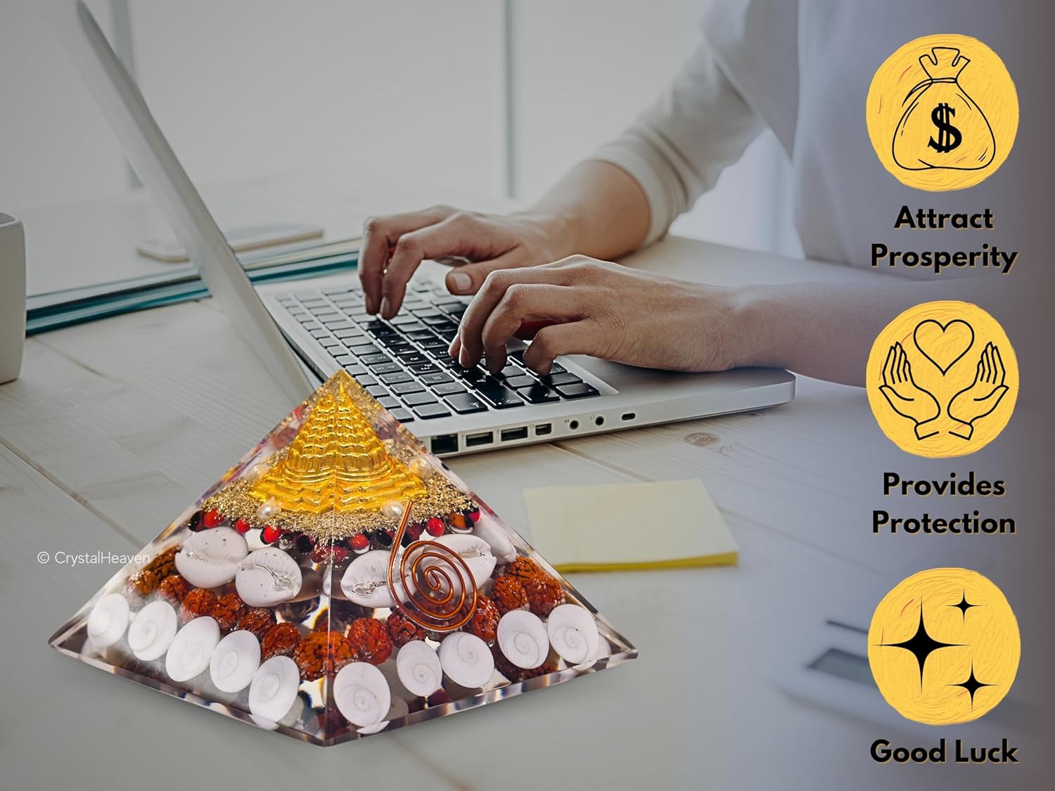 laxmi pyramid original certified gomati chakra, rudraksha, cowrie kodi maha laxmi pyramid 90 mm large orgonite pyramid with shree yantra vastu items for good luck, money & wealth