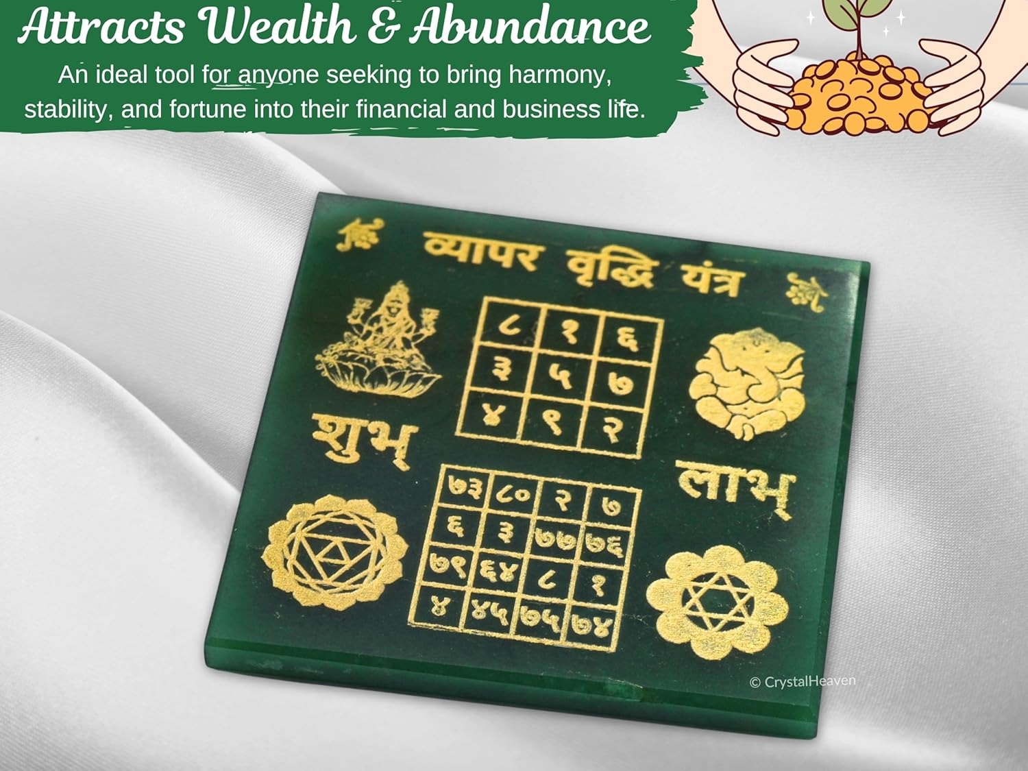 certified green aventurine vyapar vridhi yantra for business enhance money, wealth, and success with protection ideal for business growth with vyapar vridhi yantra for prosperity