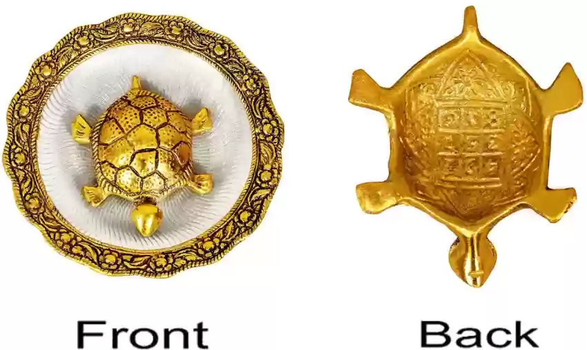 brass tortoise with glass plate. 5.5 inches. placement zone centre of west, facing – north. used for wrong direction of staircase.