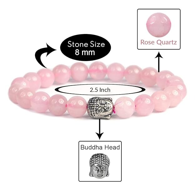 rose quartz bracelet with buddha head crystal stone 8mm round