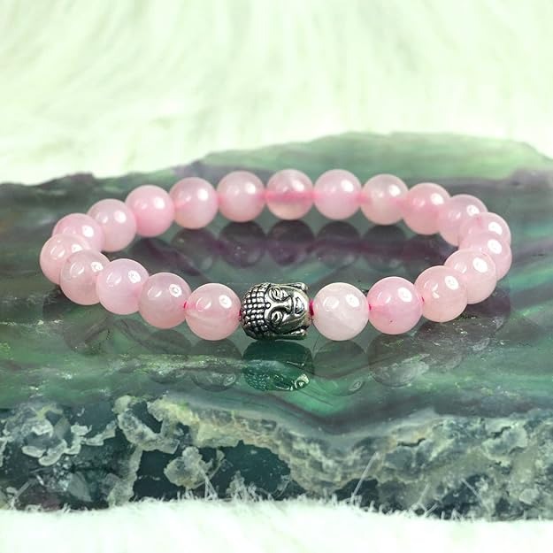 rose quartz bracelet with buddha head crystal stone 8mm round