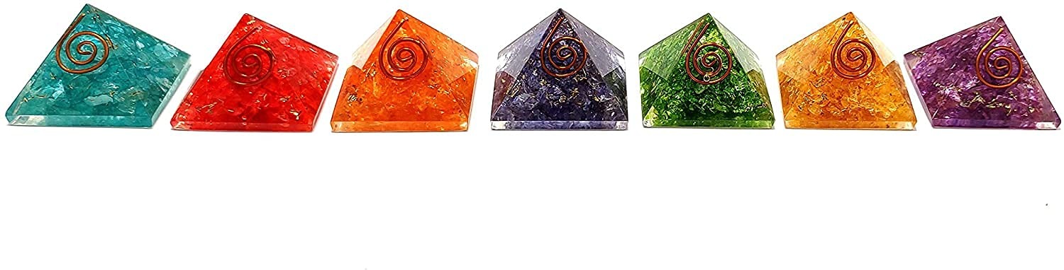 set of 7 pcs seven chakra orgone crystal pyramid