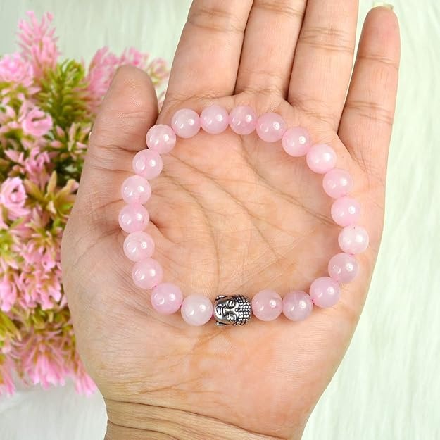 rose quartz bracelet with buddha head crystal stone 8mm round