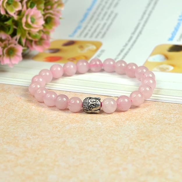 rose quartz bracelet with buddha head crystal stone 8mm round
