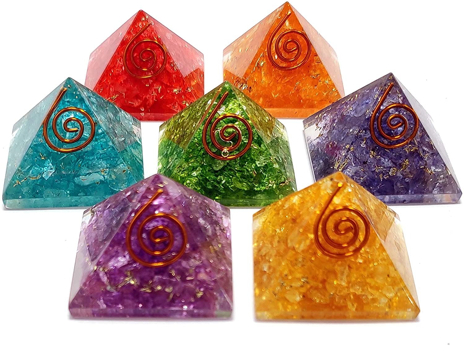 set of 7 pcs seven chakra orgone crystal pyramid