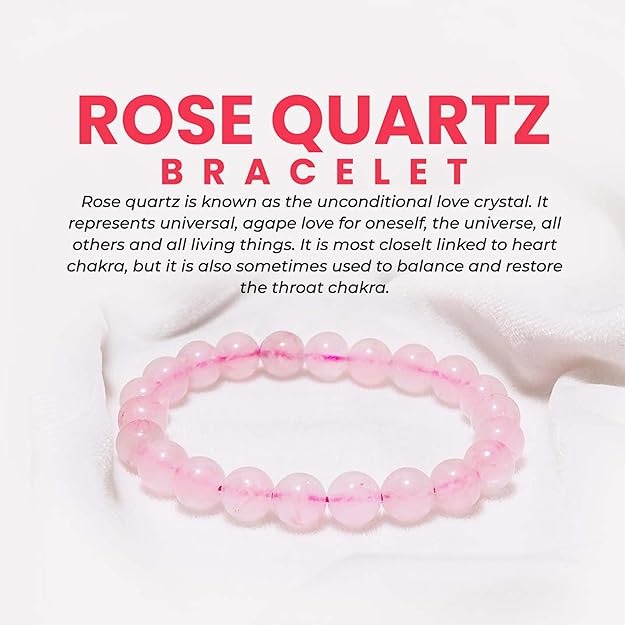 rose quartz bracelet 8mm beads for aura cleansing & emotional detoxification