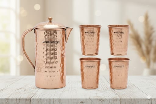 pure copper water jar with glass (vastu wellness set)