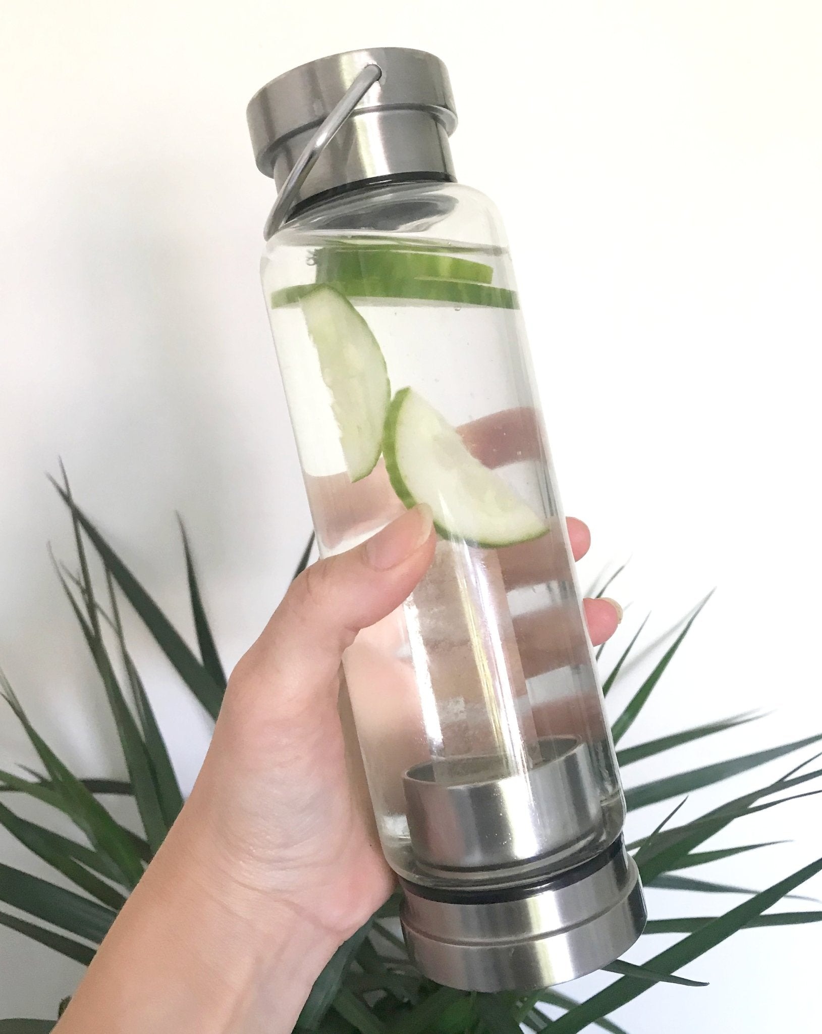 clear quartz crystal glass water bottle | energy infused healing bottle | manifestation & positivity bottle