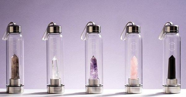 black tourmaline crystal glass water bottle | protection • grounding • energy cleansing