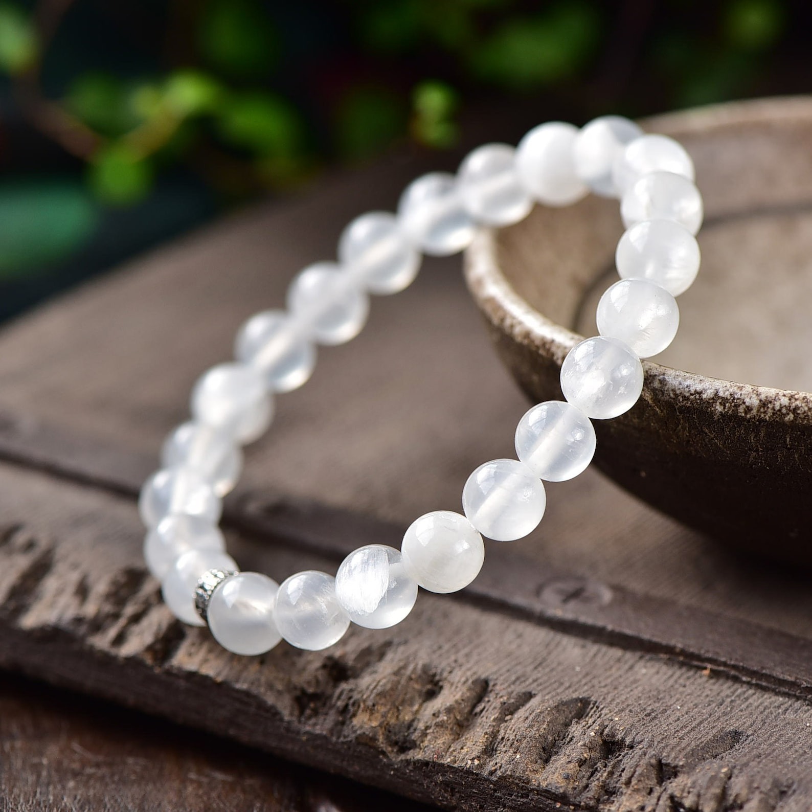 selenite bracelet 8 mm – natural crystal bracelet for peace, protection & spiritual healing