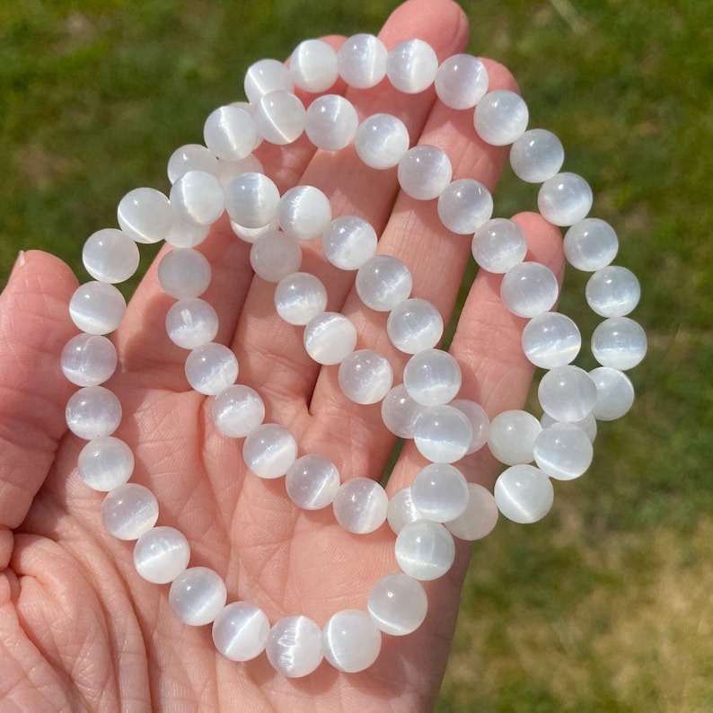 selenite bracelet 8 mm – natural crystal bracelet for peace, protection & spiritual healing