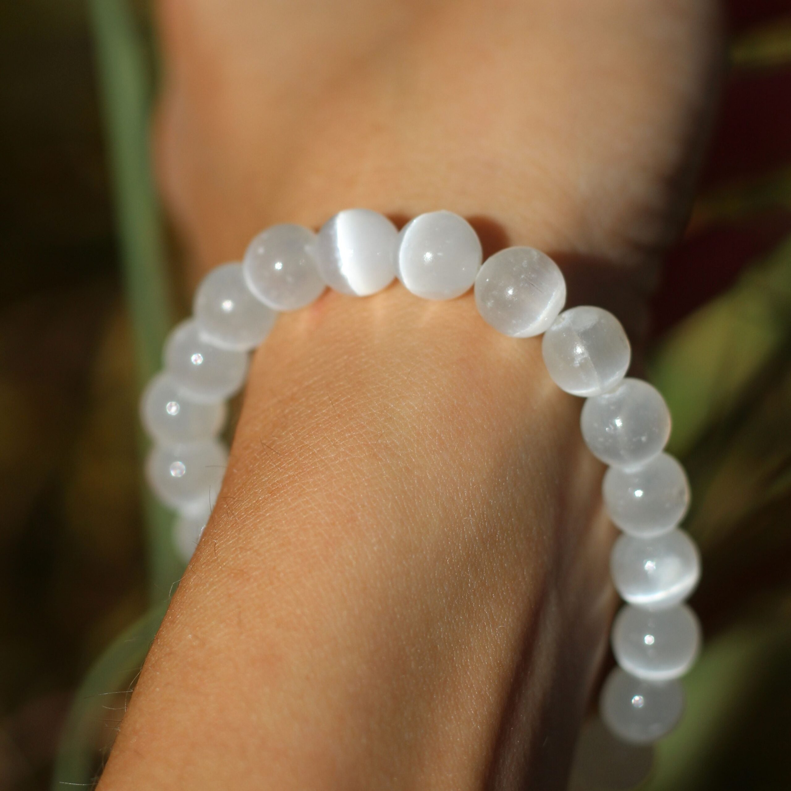 selenite bracelet 8 mm – natural crystal bracelet for peace, protection & spiritual healing